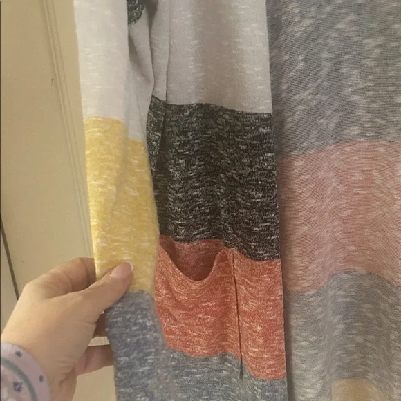 Tribal Jeans Lightweight Soft Open Front Striped Oversized Long Cardigan Sweater - Picture 3 of 6